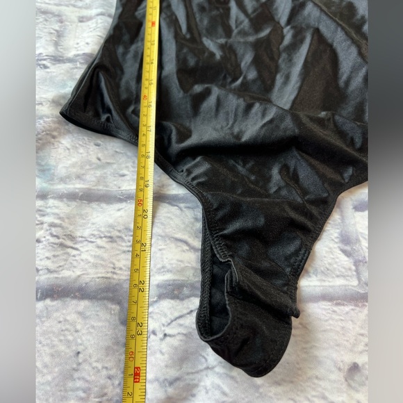 NEW Timing women’s Small Thong Satin Spandex spaghetti strap black bodysuit NWO - Picture 2 of 11